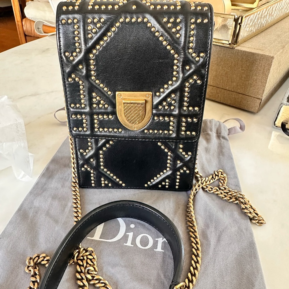 Christian Dior Lambskin Studded Vertical Diorama Black